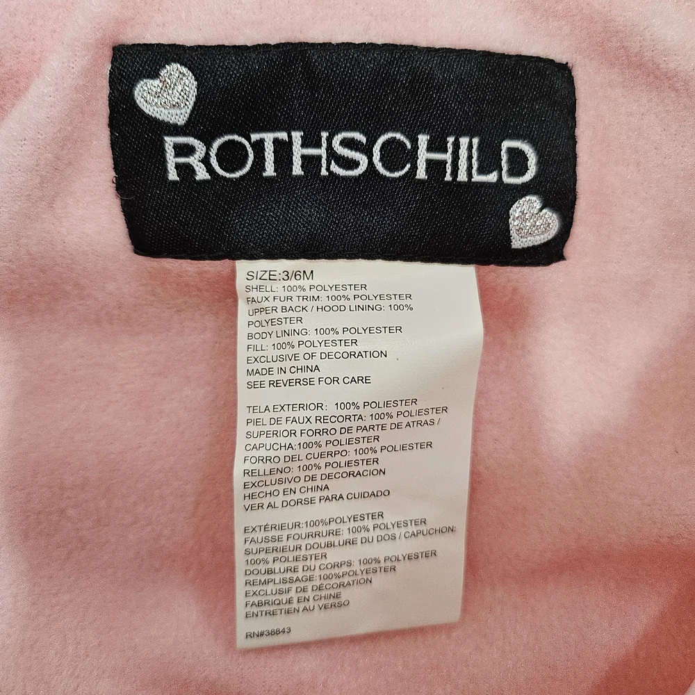Rothschild Baby Girls Foil Print Zip Up‎ Pram Snowsuit Bib 3-6 Months Faux Fur